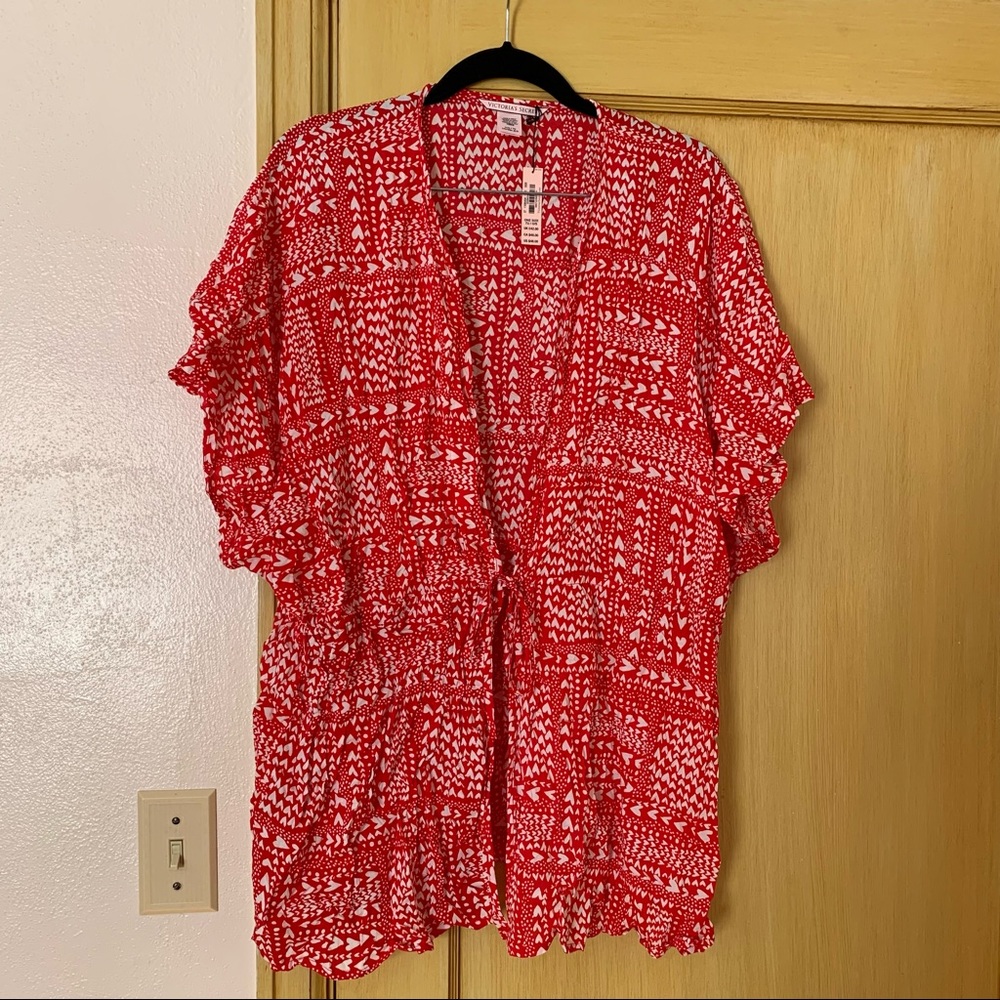 Victoria’s Secret Heart Print tie front top one size fits many NWT